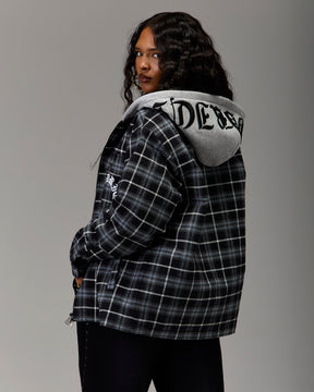 The Winner's Circle Hooded Plaid Shacket - Blue/Black