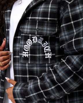 The Winner's Circle Hooded Plaid Shacket - Blue/Black