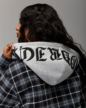 The Winner's Circle Hooded Plaid Shacket - Blue/Black