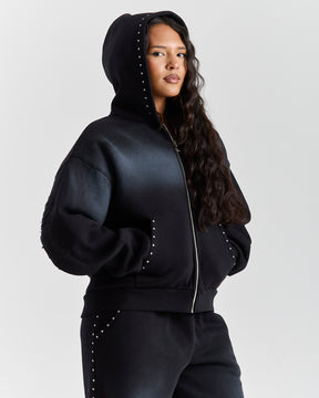 The Winner's Circle Aspen Mid Length Zip Hoodie - Black Wash