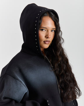 The Winner's Circle Aspen Mid Length Zip Hoodie - Black Wash