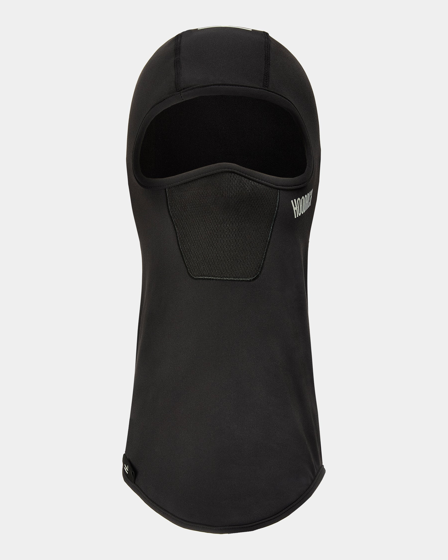 Black balaclava with a brand logo on a white background