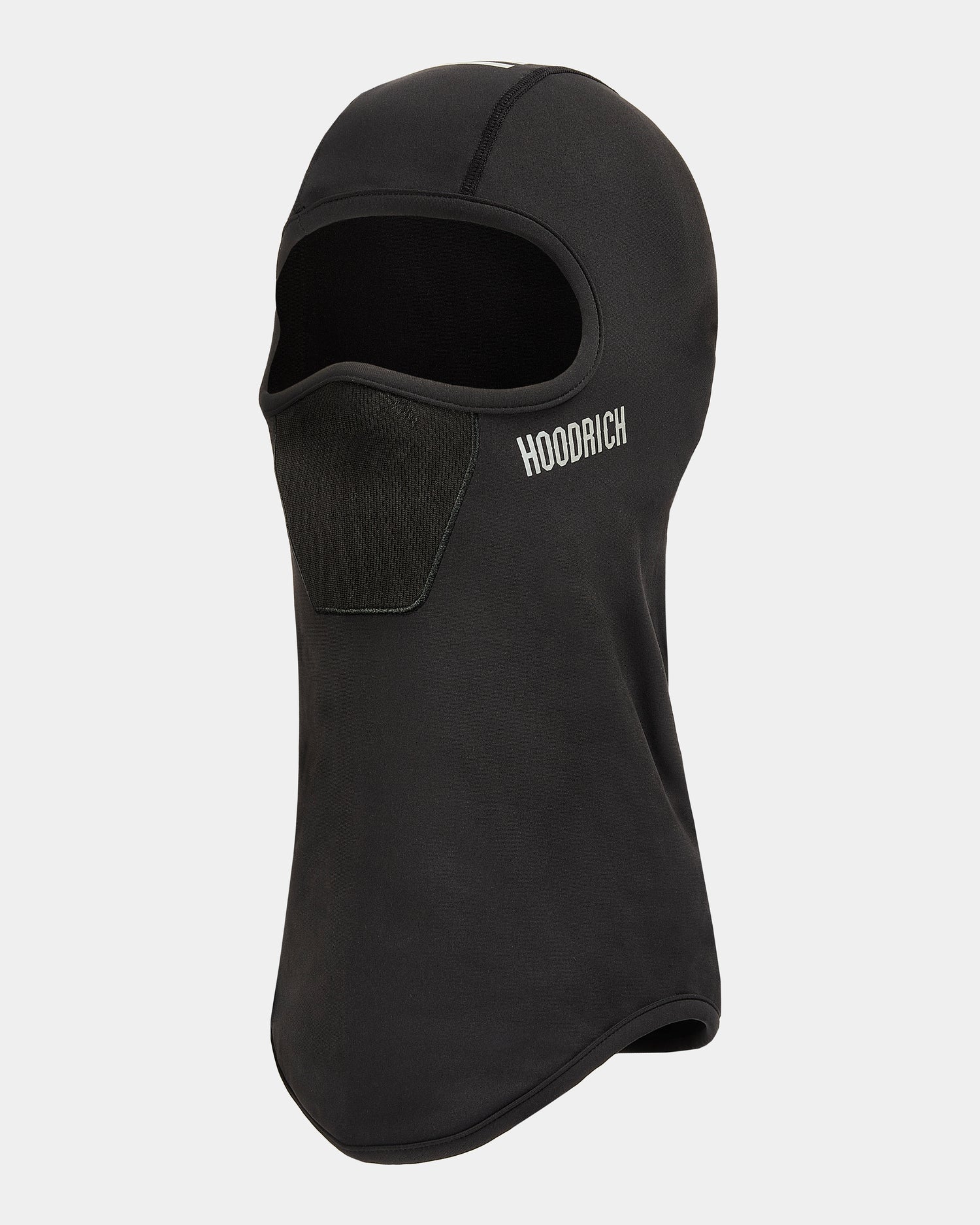 Black balaclava with 'Hoodrich' branding on a white background
