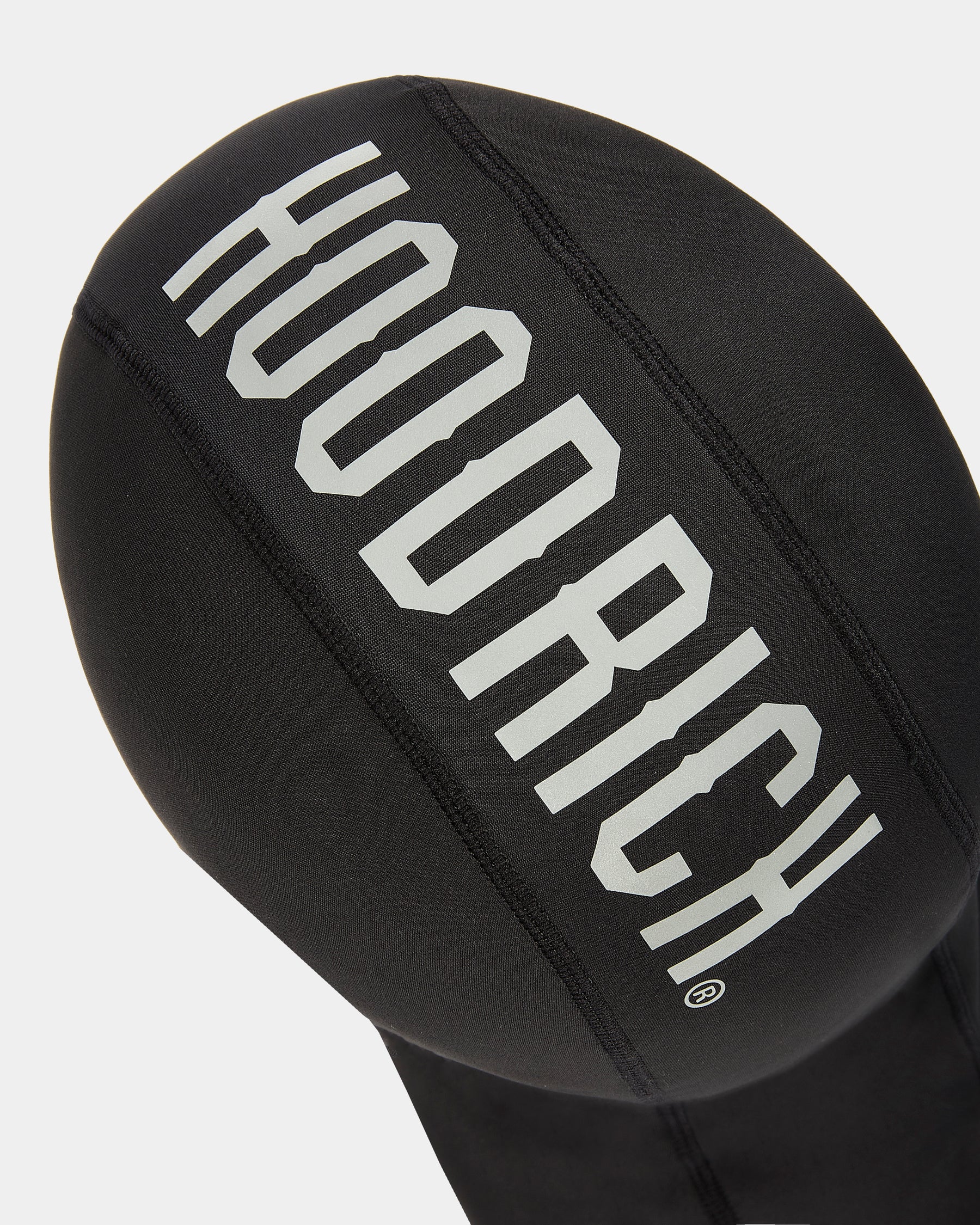 Black balaclava with 'Hoodrich' branding on a white background