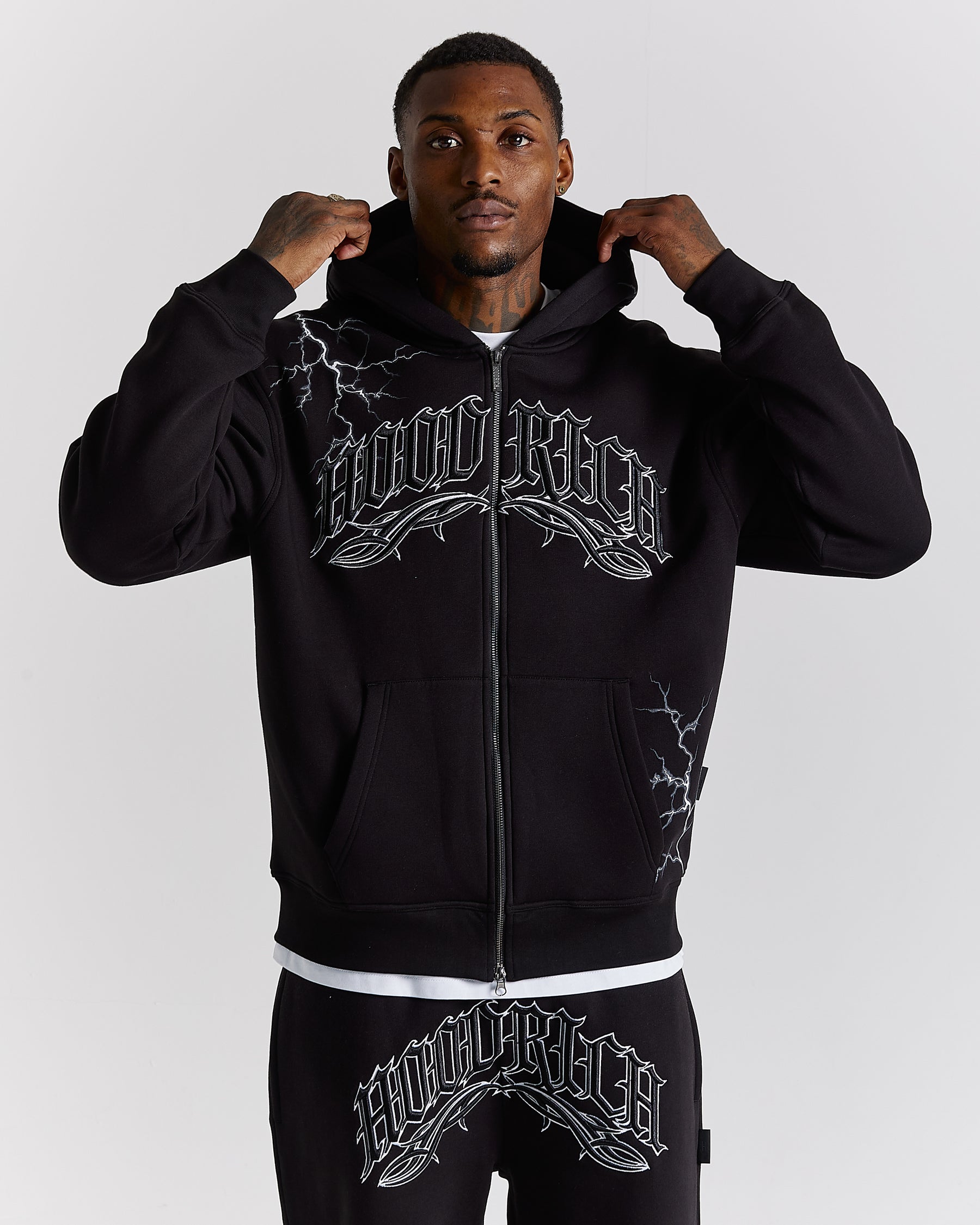 Dark Oversized Zip Hoodie - Black/White