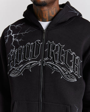 Dark Oversized Zip Hoodie - Black/White