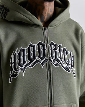 Ritual Oversized Zip Hoodie - Khaki Green/Black