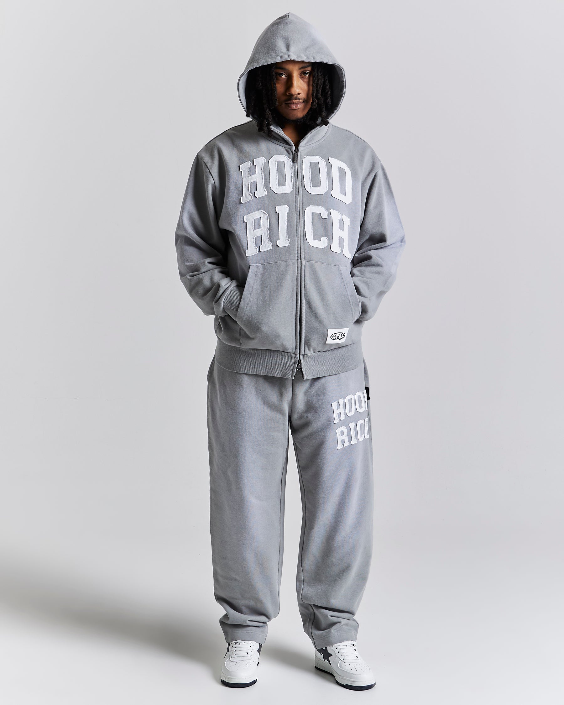 Ember Oversized Zip Hoodie - Grey/White