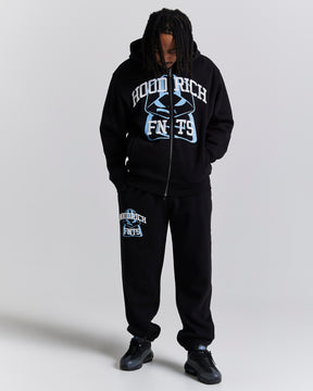 Obscure Oversized Zip Hoodie - Black/White/Blue