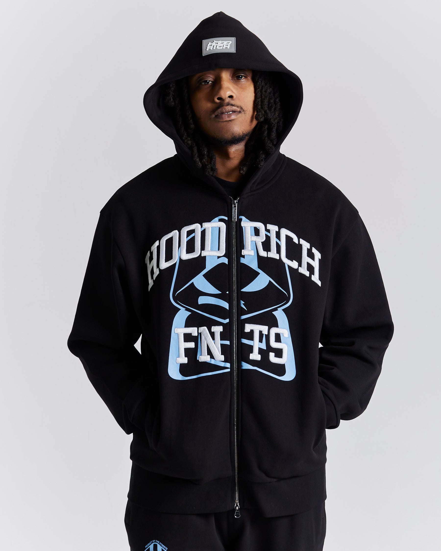 Obscure Oversized Zip Hoodie - Black/White/Blue