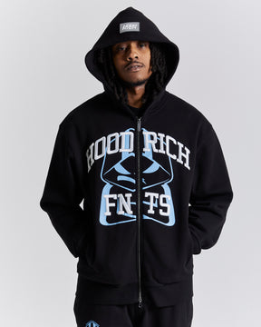 Obscure Oversized Zip Hoodie - Black/White/Blue