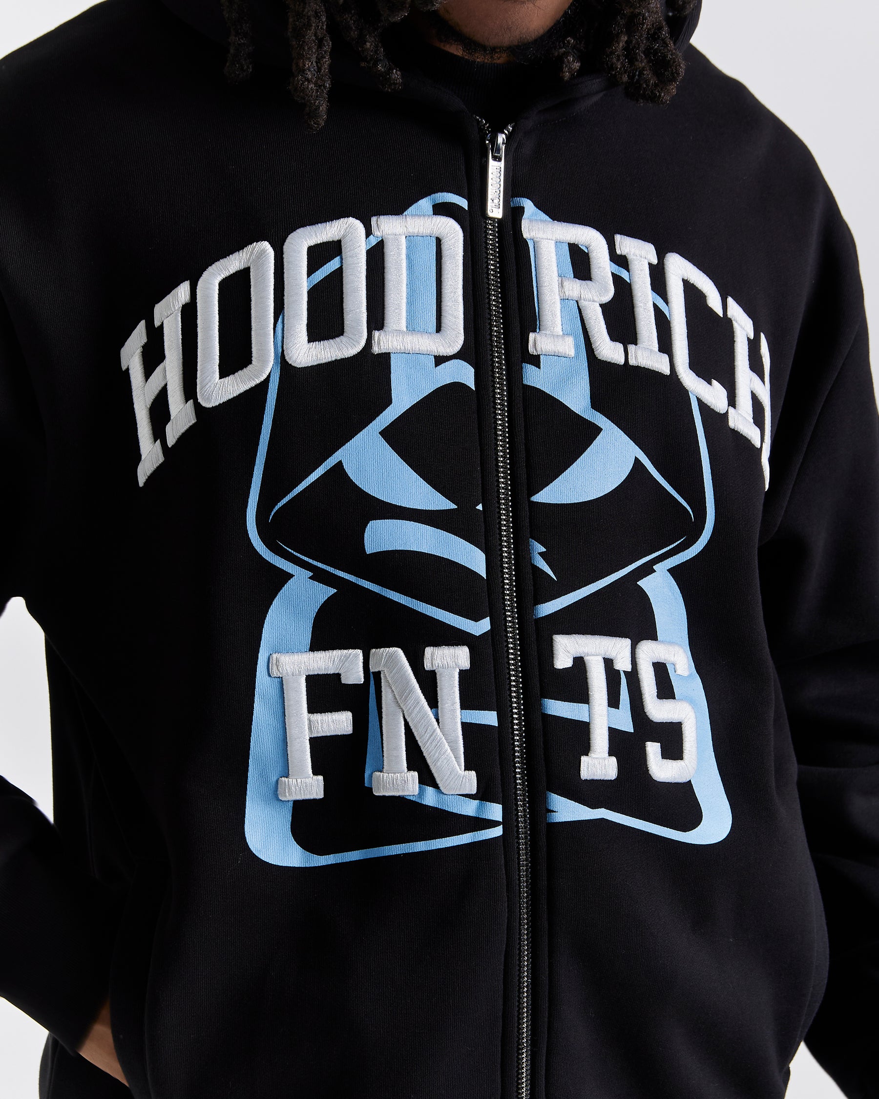 Obscure Oversized Zip Hoodie - Black/White/Blue