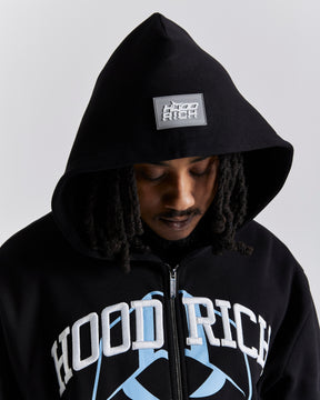 Obscure Oversized Zip Hoodie - Black/White/Blue