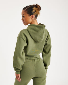 Aspect Cropped Hoodie - Olive/White