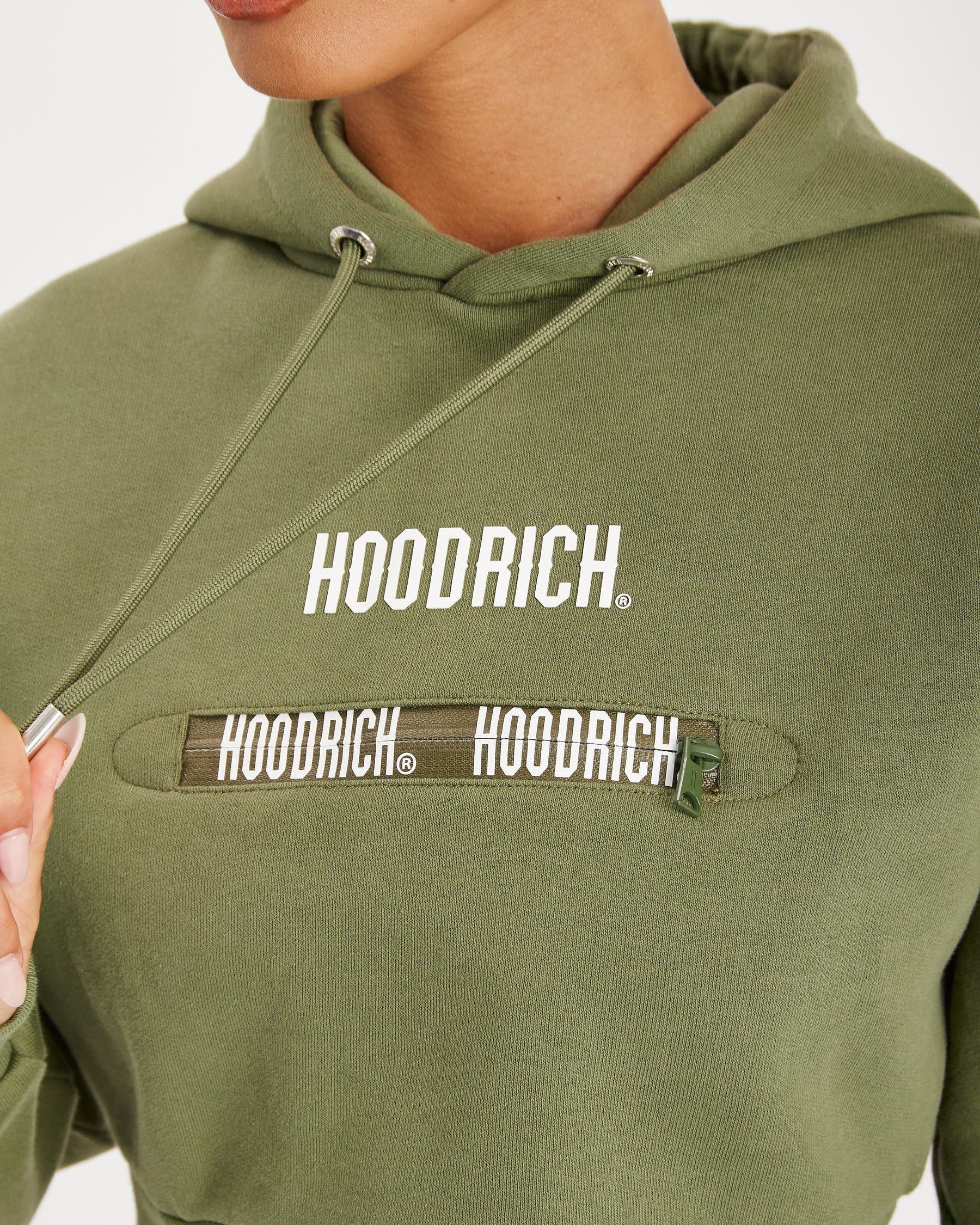 Aspect Cropped Hoodie - Olive/White