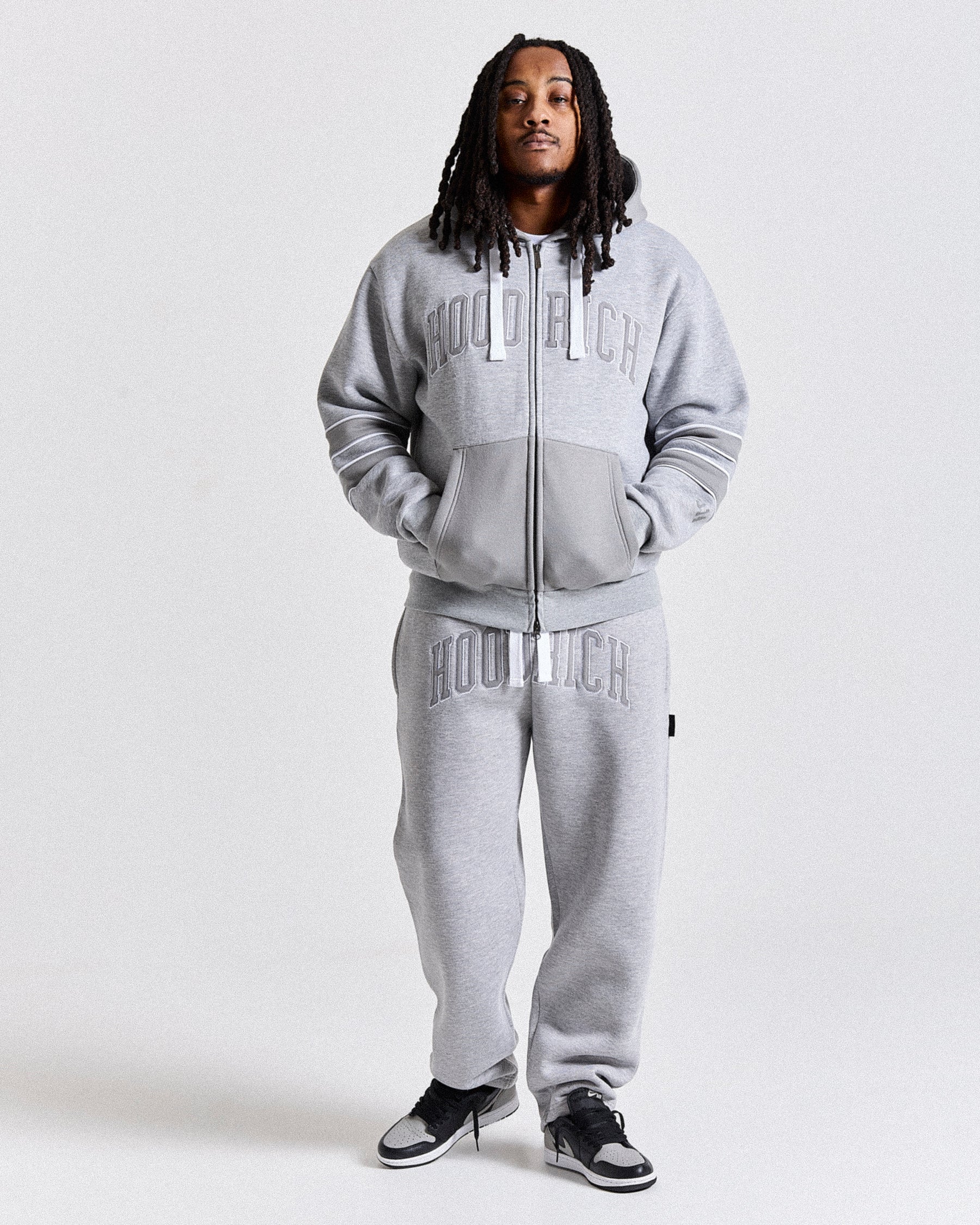 Varsite Oversized Wide Leg Joggers - Grey/White