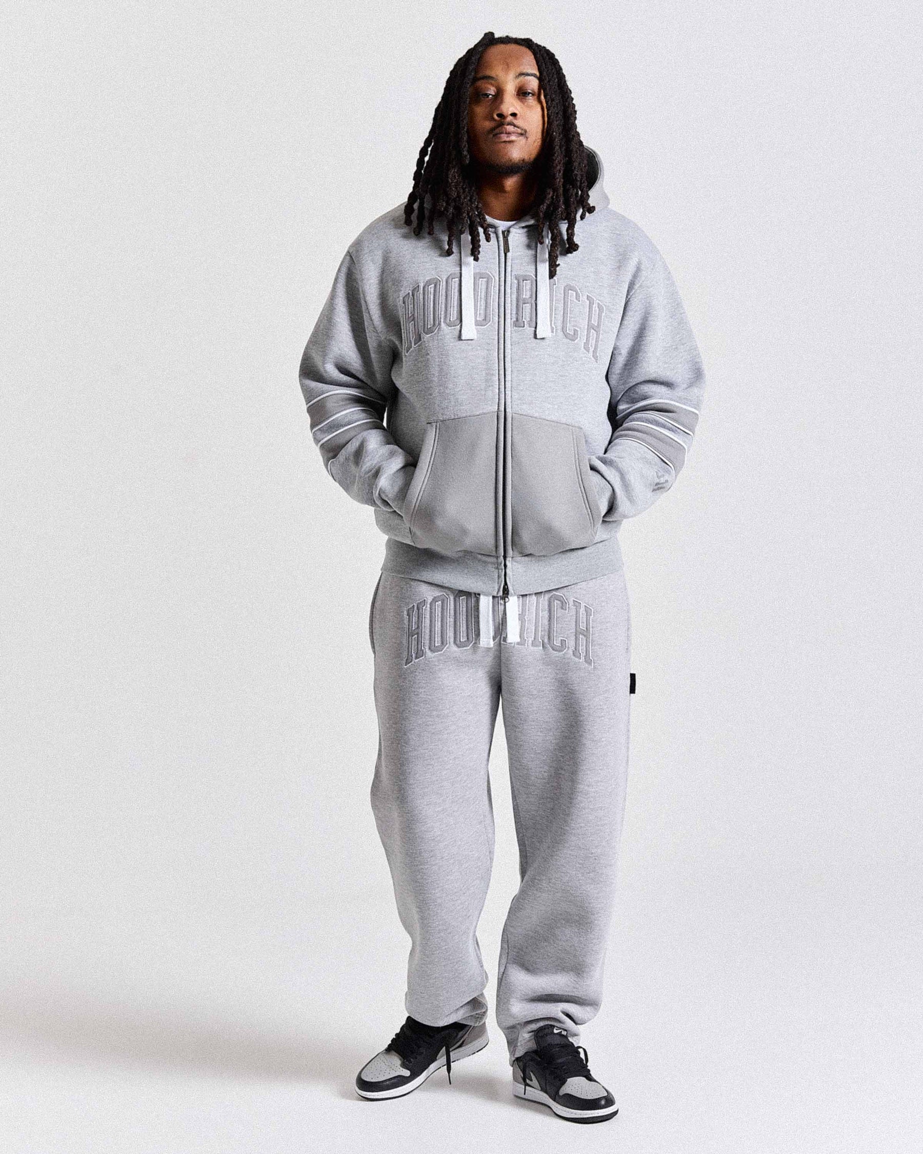 Varsite Oversized Wide Leg Joggers - Grey/White