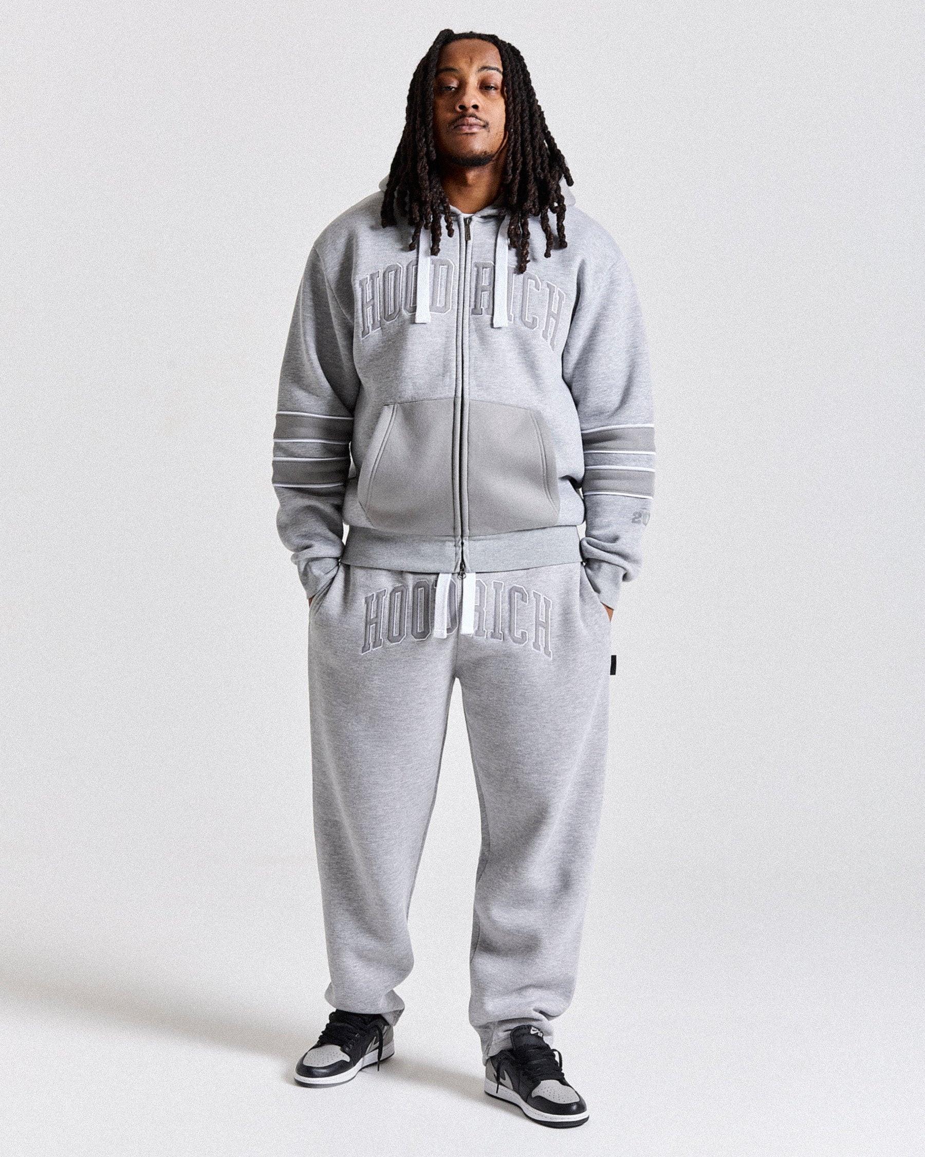 Varsite Oversized Zip Hoodie - Grey/White