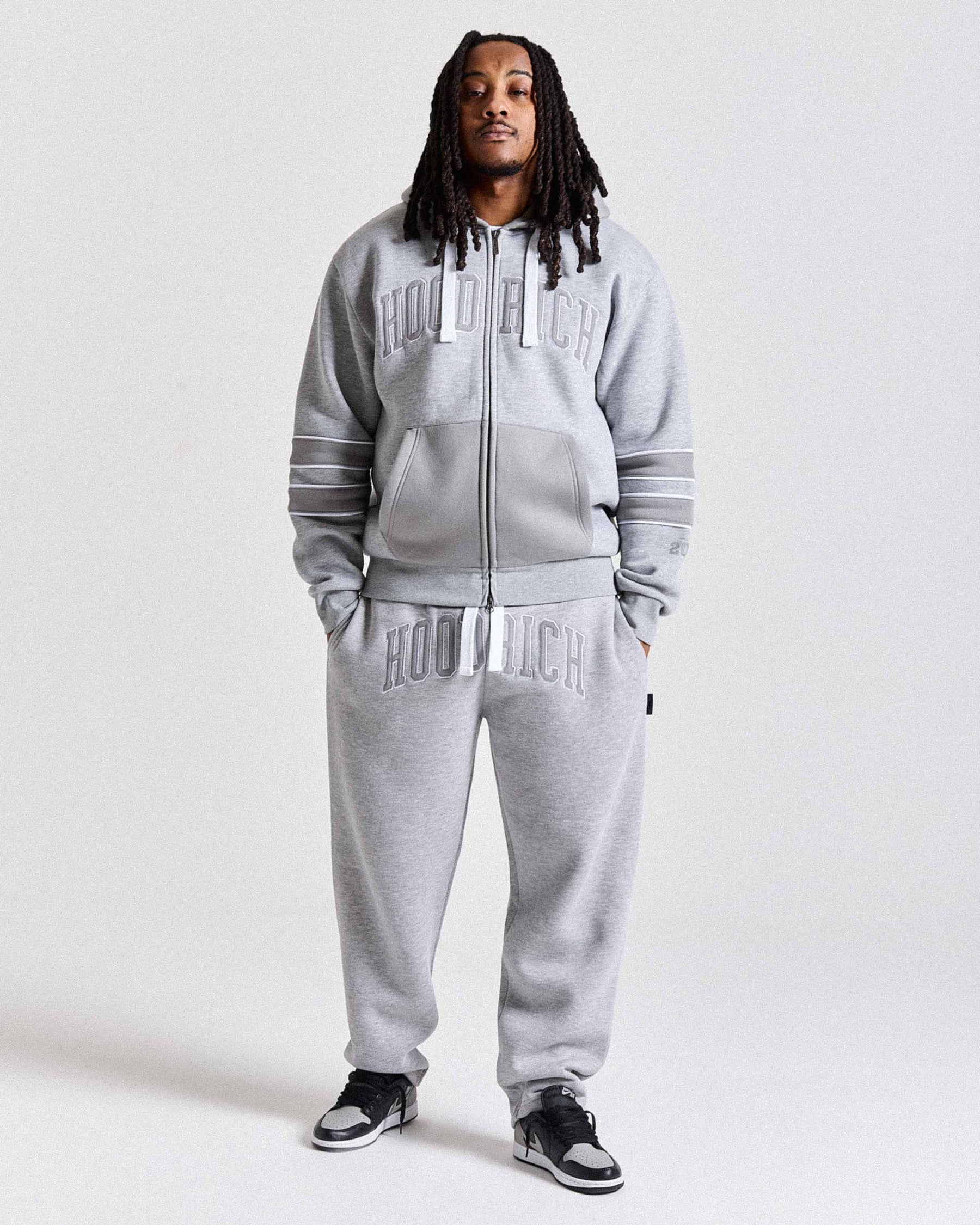 Varsite Oversized Wide Leg Joggers - Grey/White