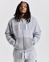 Varsite Oversized Zip Hoodie - Grey/White
