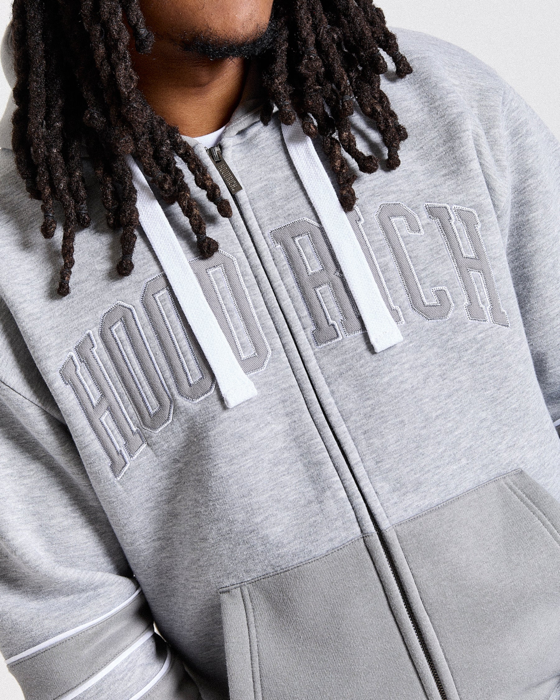 Varsite Oversized Zip Hoodie - Grey/White