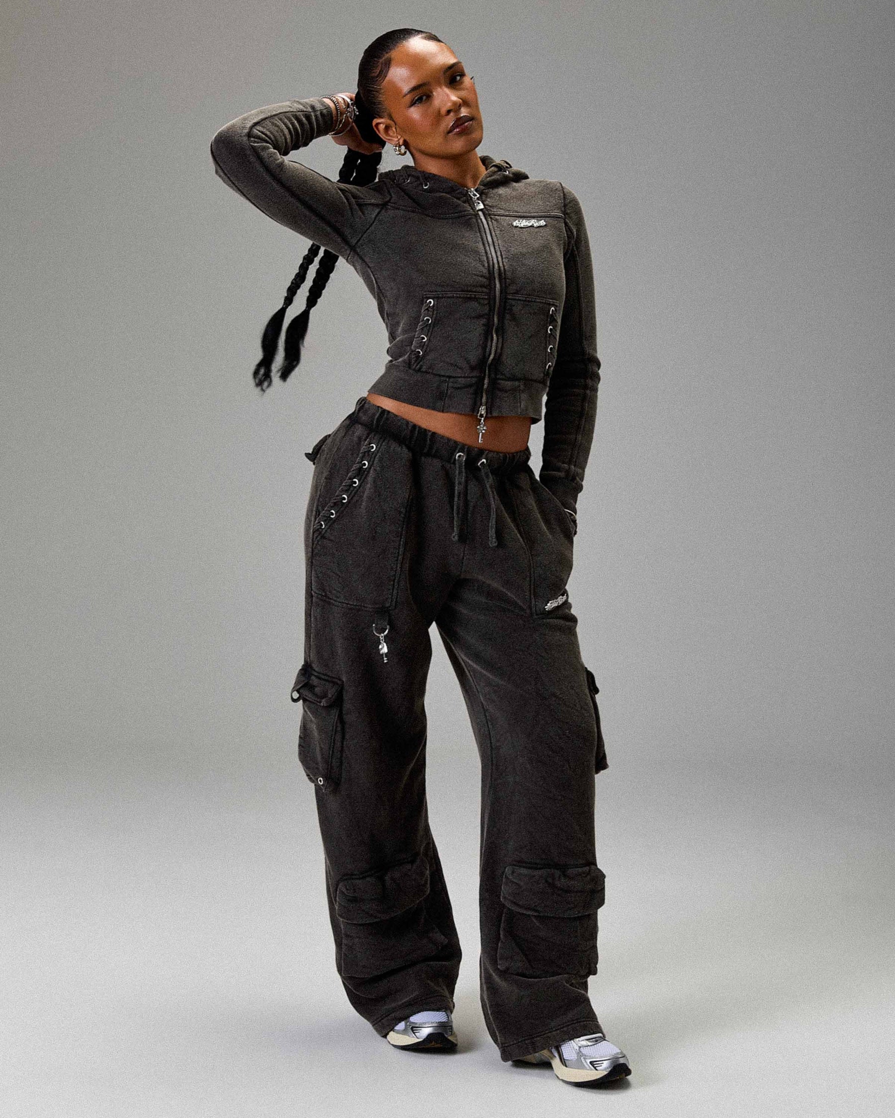 The Winner's Circle Token Oversized Wide Leg Joggers - Washed Black