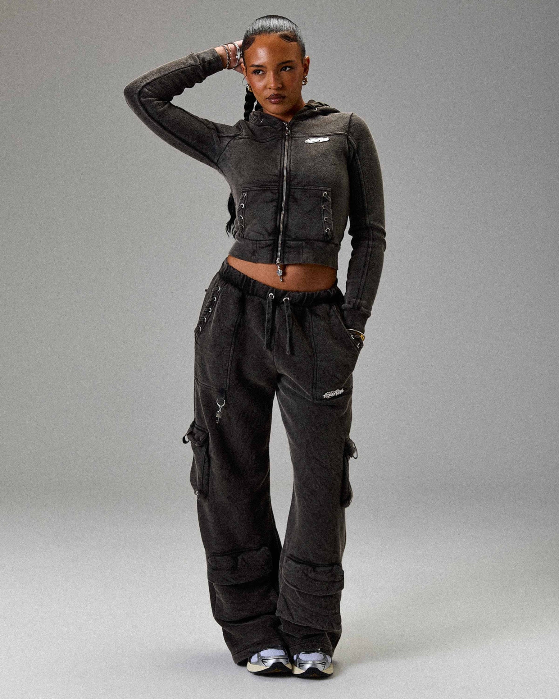 The Winner's Circle Token Oversized Wide Leg Joggers - Washed Black