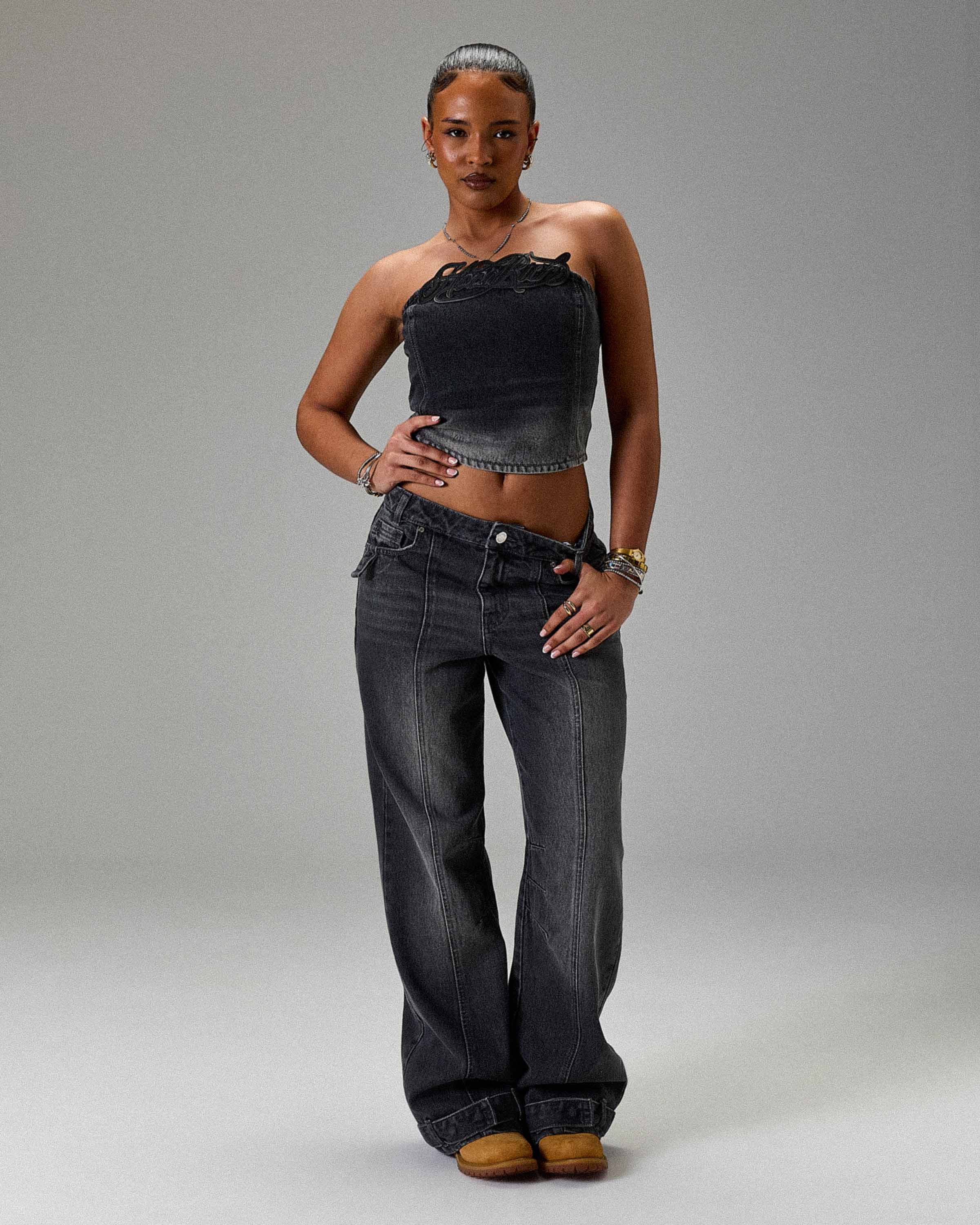 The Winner's Circle Solace Panelled Appliqué Corset - Grey/Black