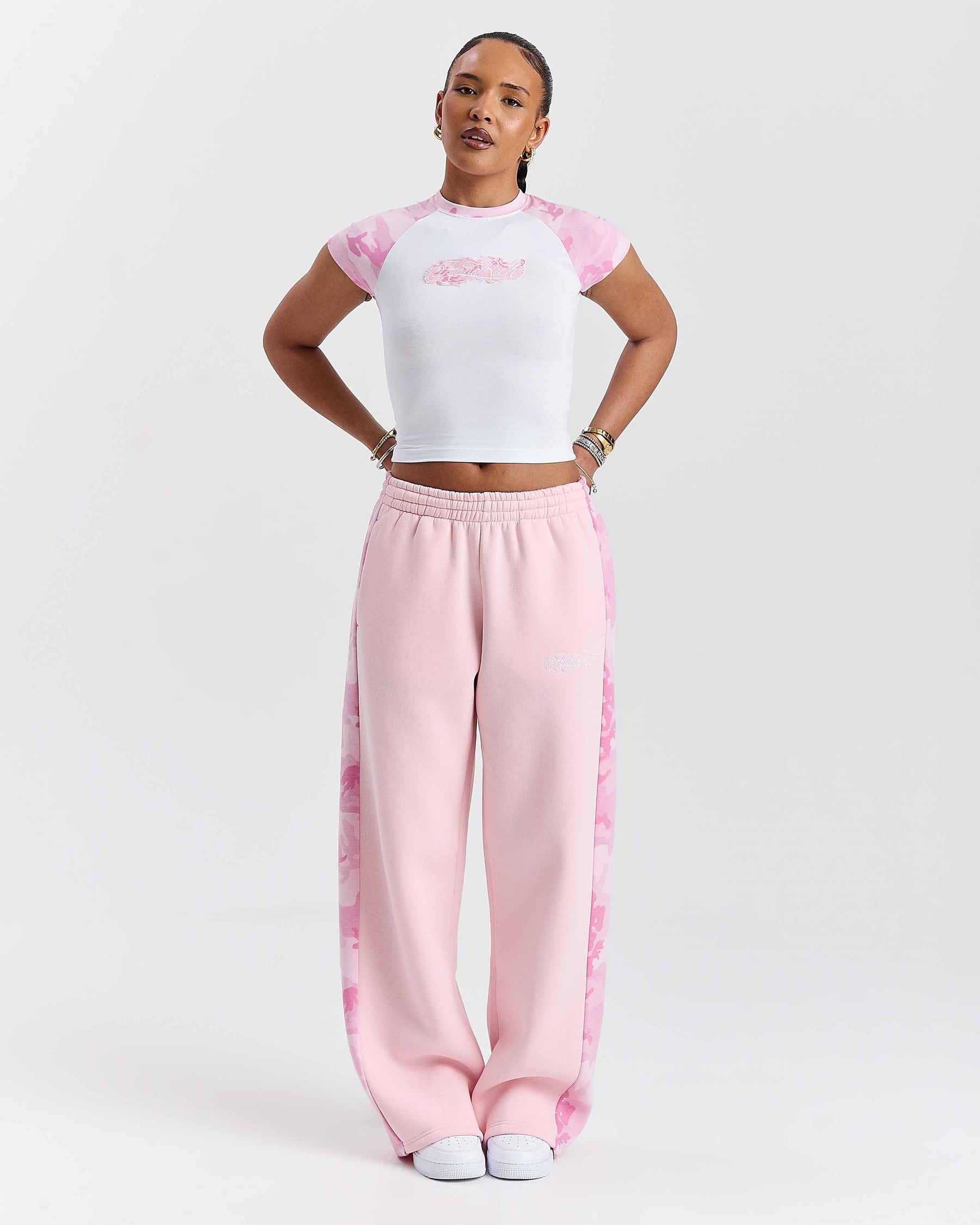 Field Oversized Wide Leg Joggers - Pink/White/Camo