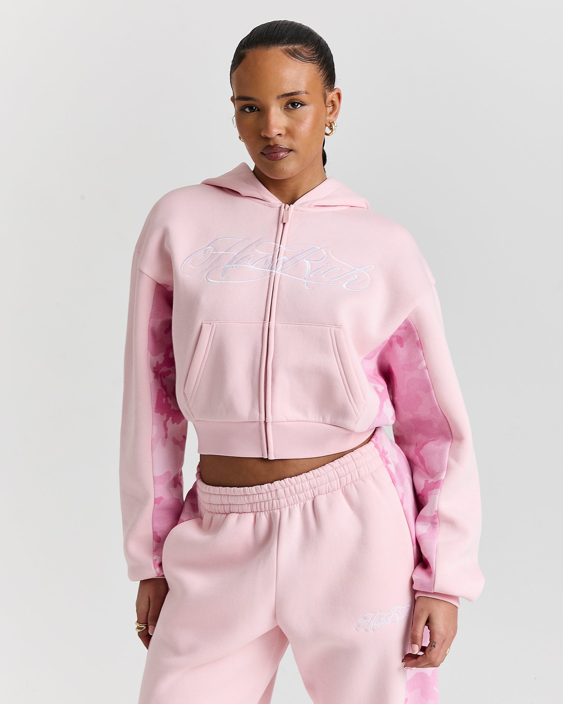 Field Boxy Zip Hoodie - Pink/White/Camo