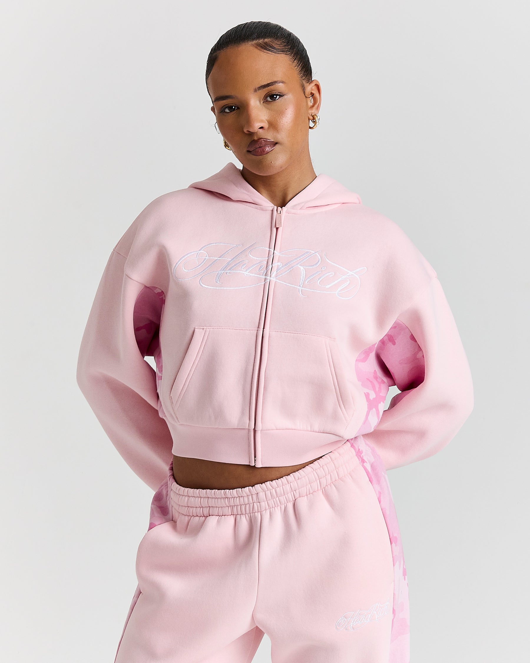 Field Boxy Zip Hoodie - Pink/White/Camo