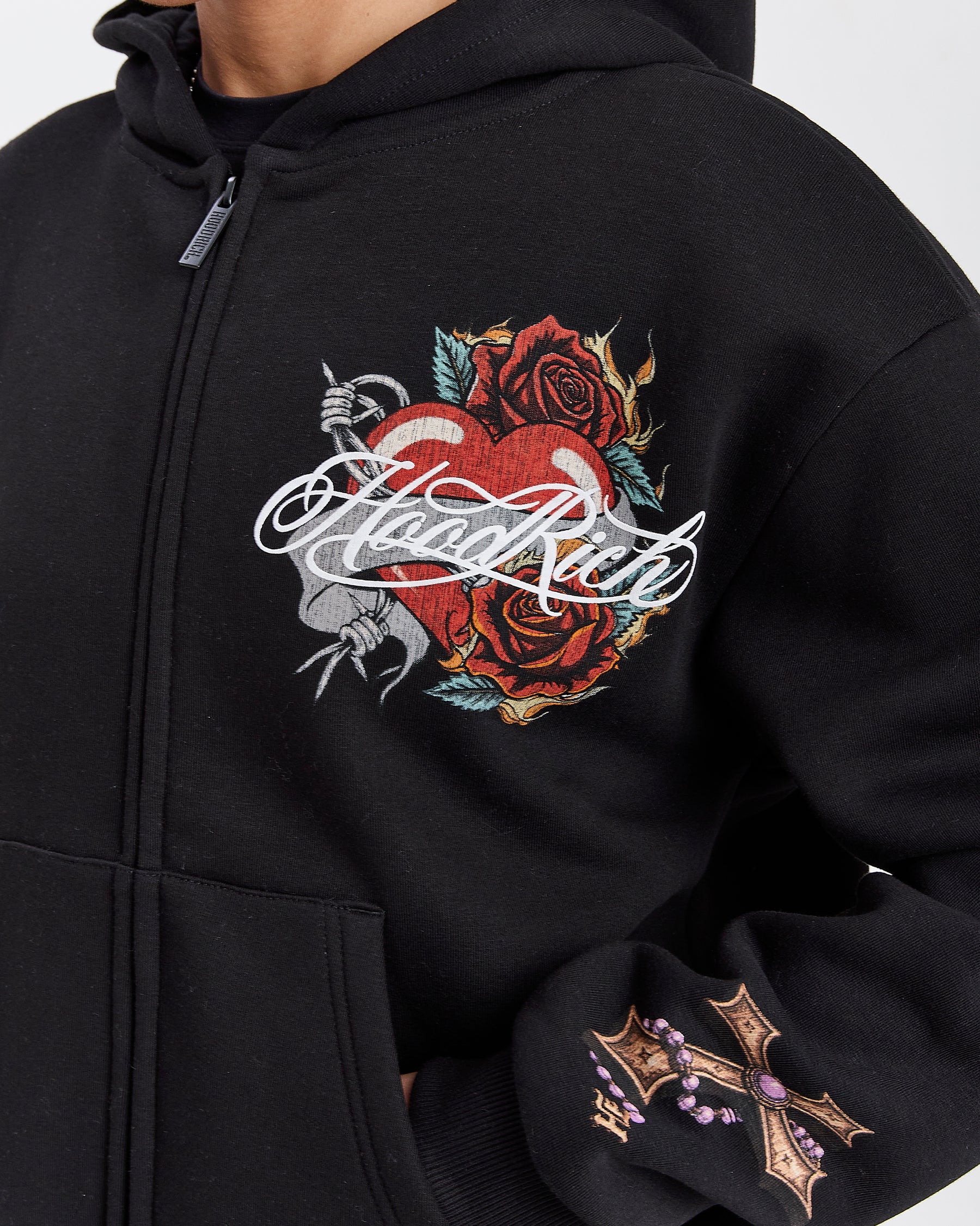 Vox Mid Length Zip Hoodie - Black/Red