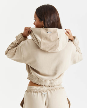 Collision Relaxed Cropped Zip Hoodie - Beige