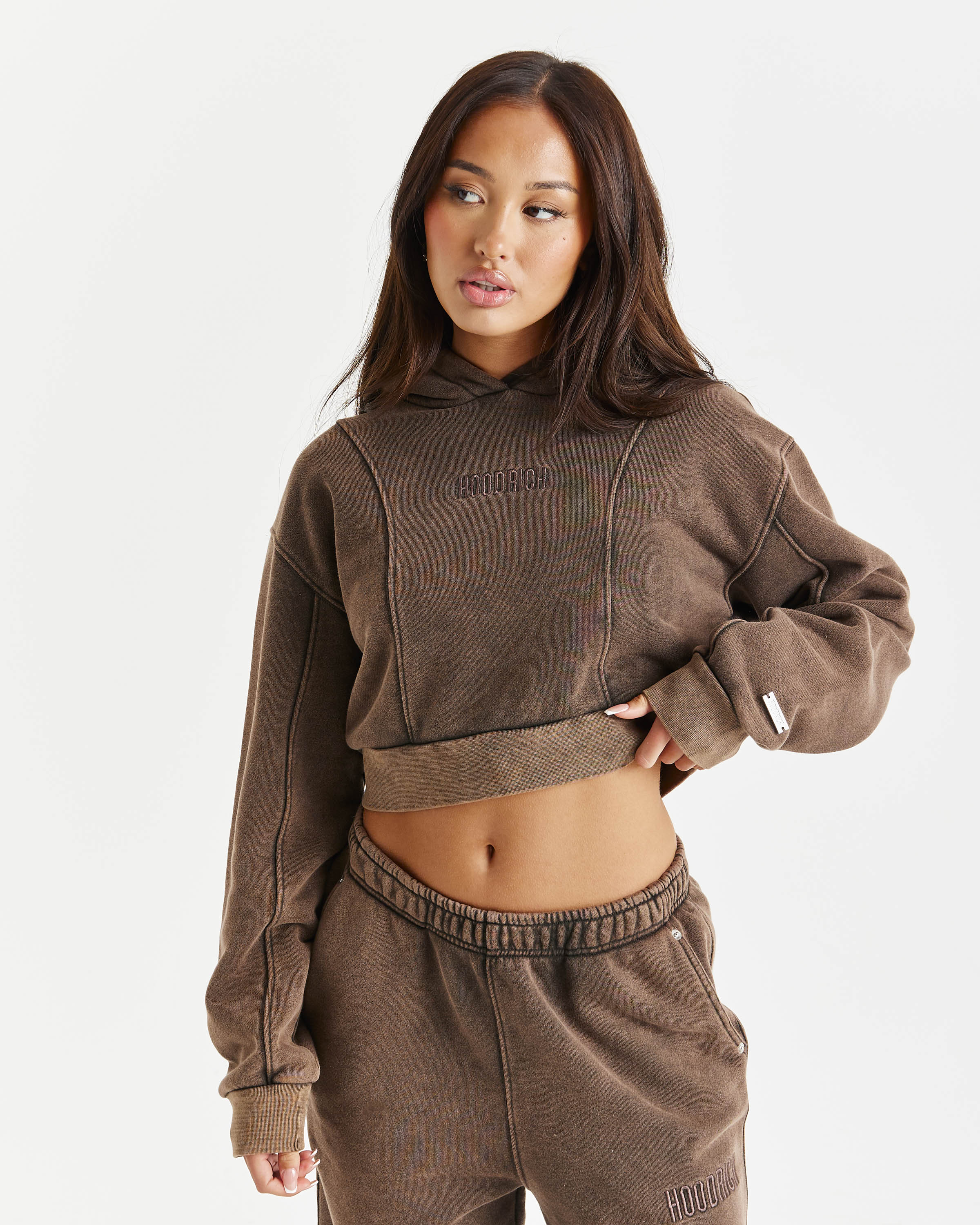 Fade Cropped Hoodie Brown