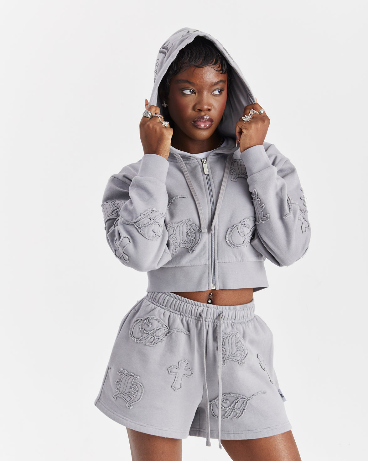 Mist Cropped Zip Hoodie - Grey