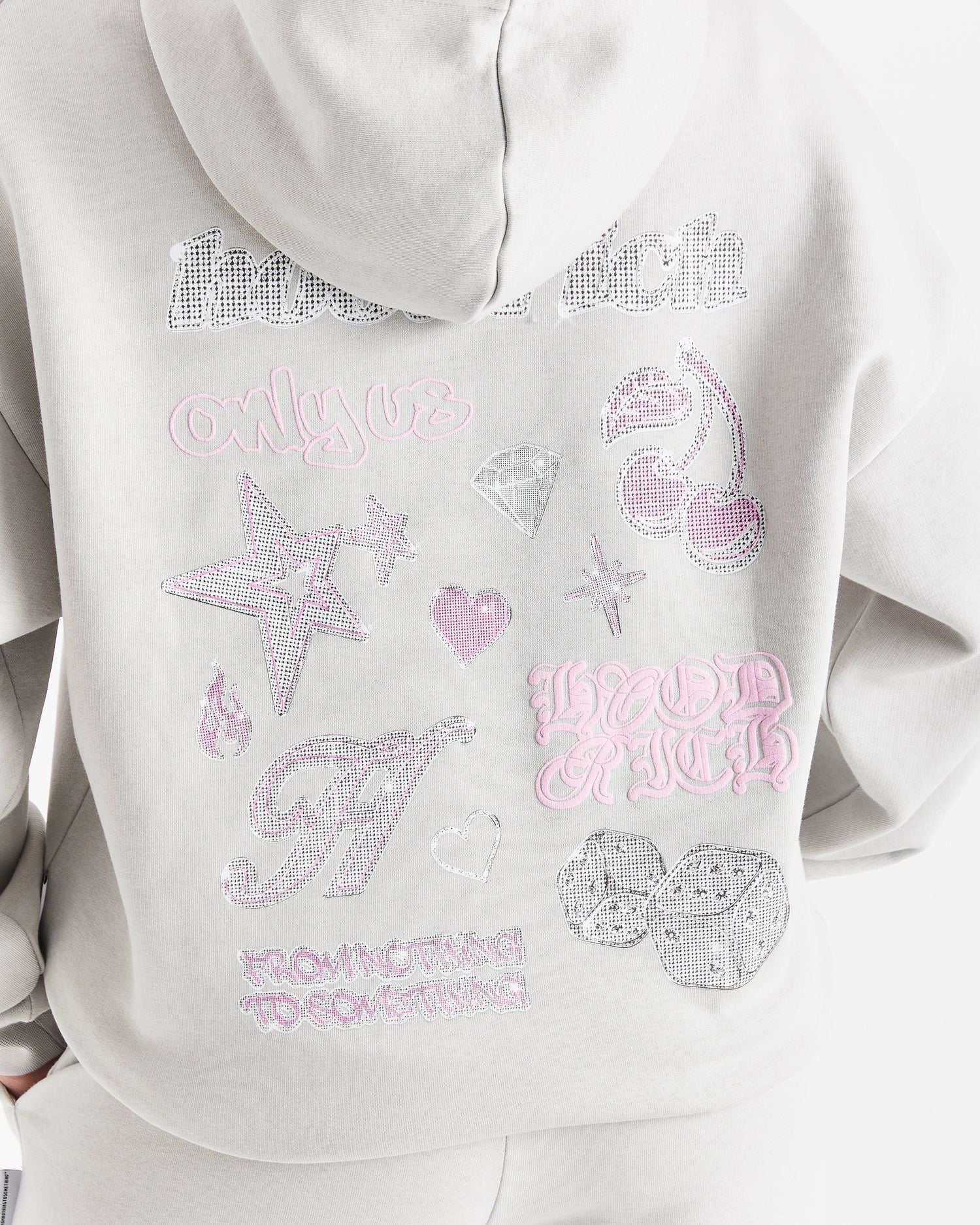 Jewel Oversized Hoodie - Light Grey/Pink