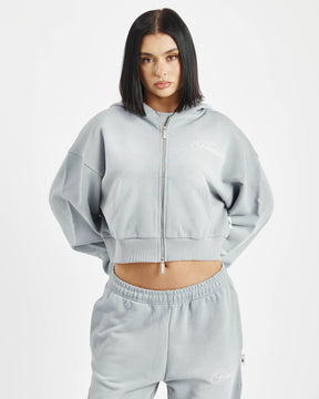 Hydra Cropped Zip Hoodie - Grey