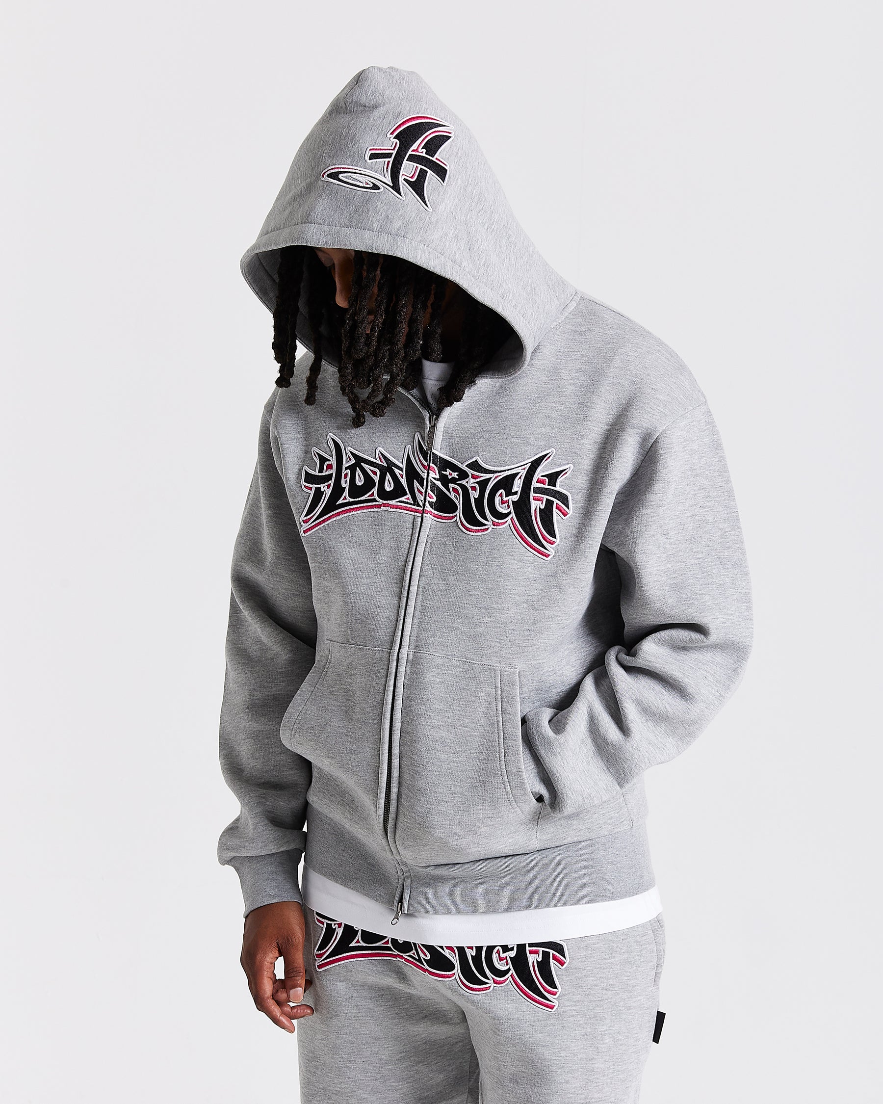 Graff Oversized Zip Hoodie - Grey/Black/Pink