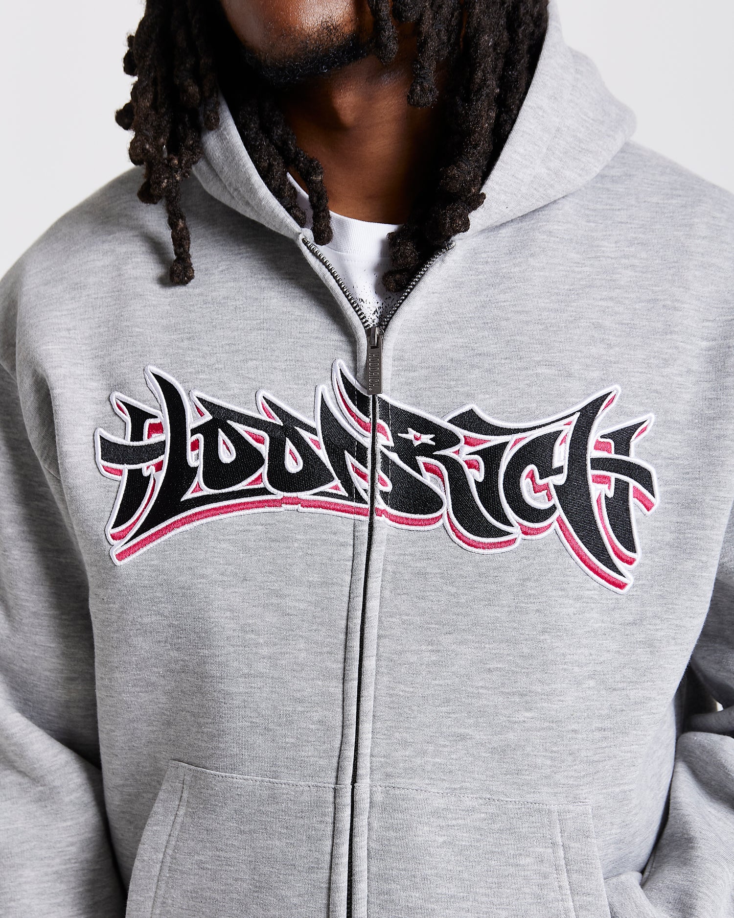 Graff Oversized Zip Hoodie - Grey/Black/Pink