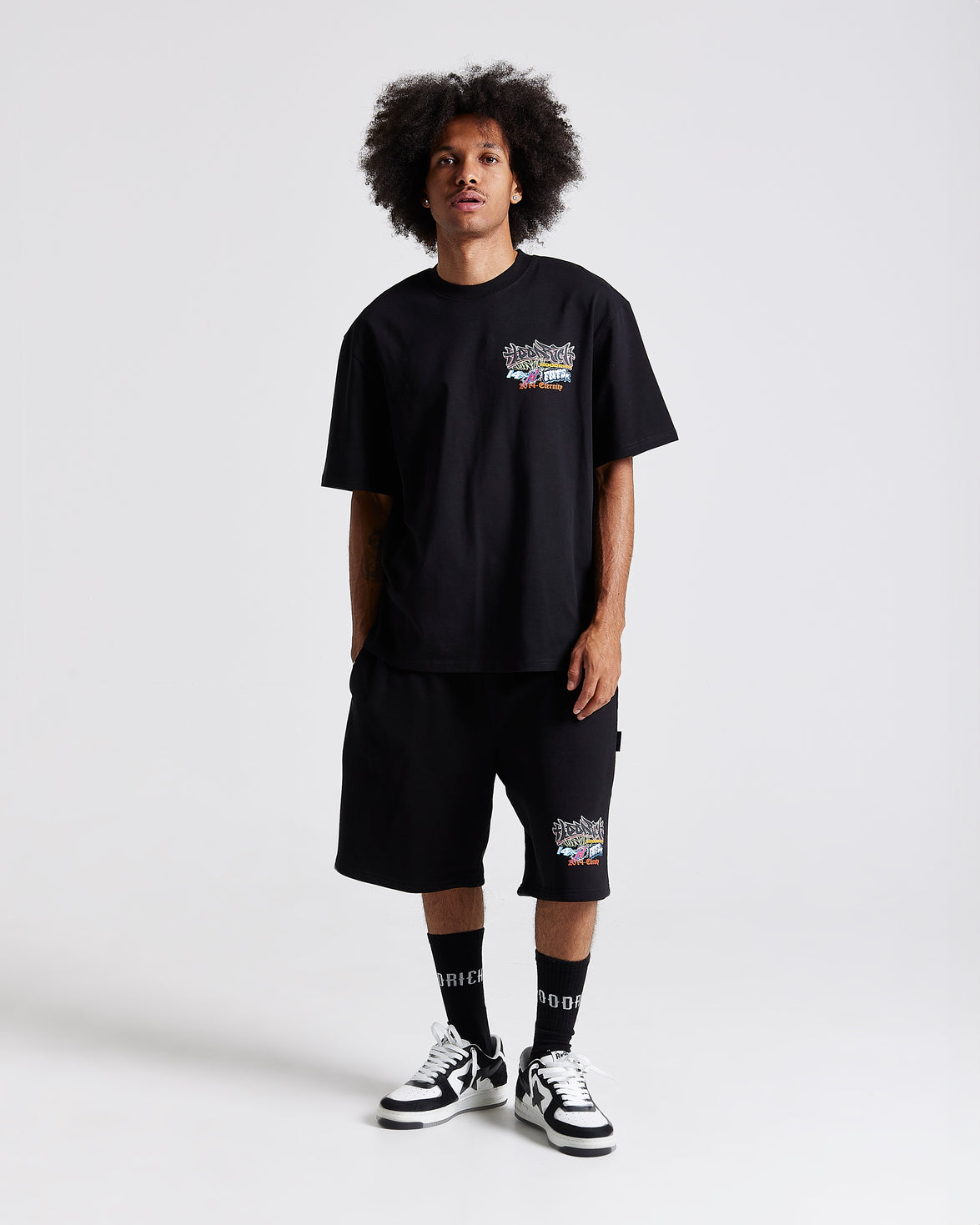 Graff Rave Oversized Shorts - Black/Grey/Pink