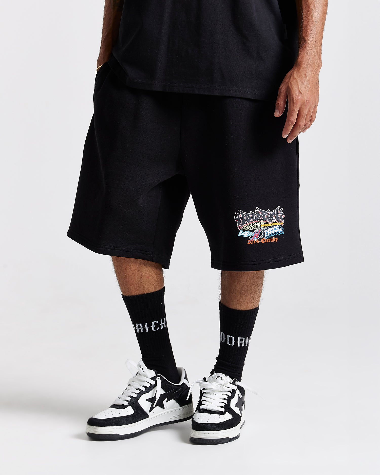 Graff Rave Oversized Shorts - Black/Grey/Pink