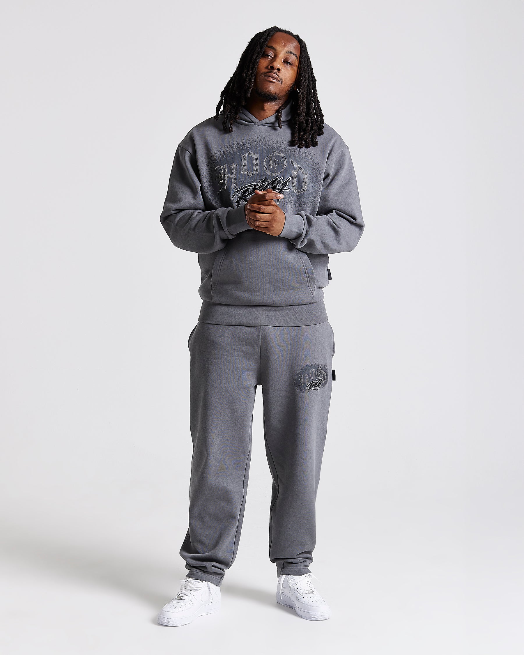 Iron Oversized Joggers - Grey/Rhinestones
