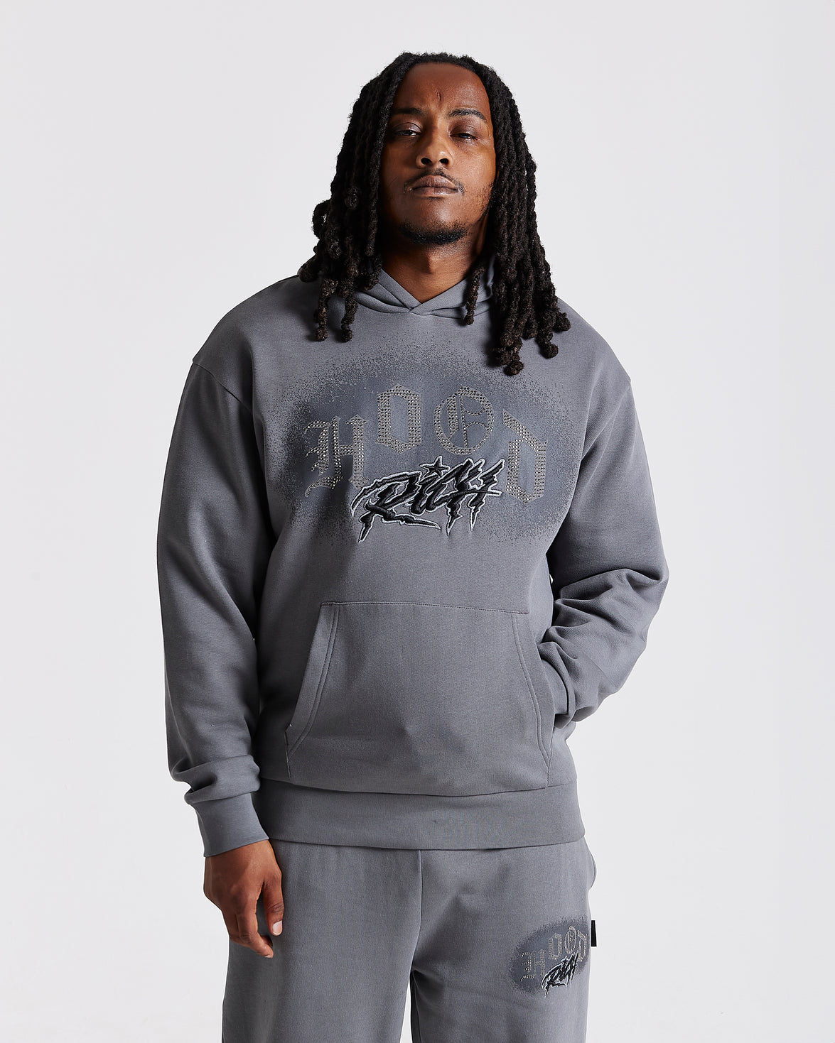 Iron Oversized Hoodie - Grey/Rhinestones