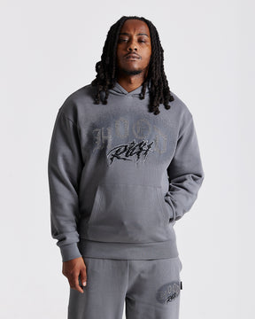 Iron Oversized Hoodie - Grey/Rhinestones