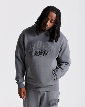 Iron Oversized Hoodie - Grey/Rhinestones