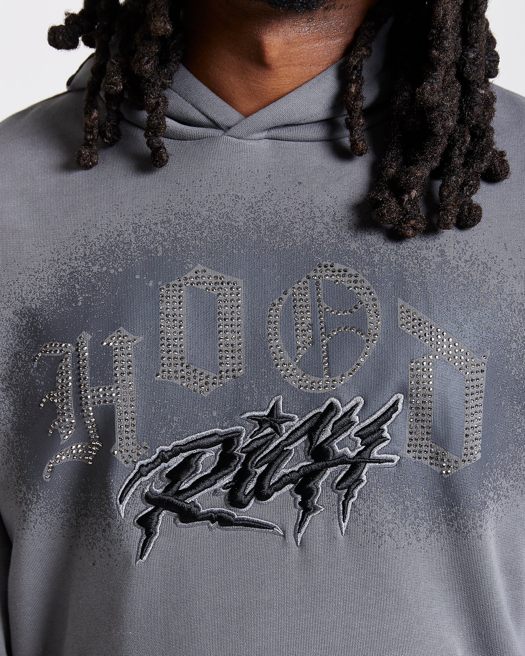 Iron Oversized Hoodie - Grey/Rhinestones