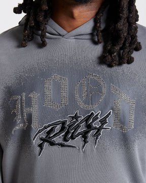 Iron Oversized Hoodie - Grey/Rhinestones