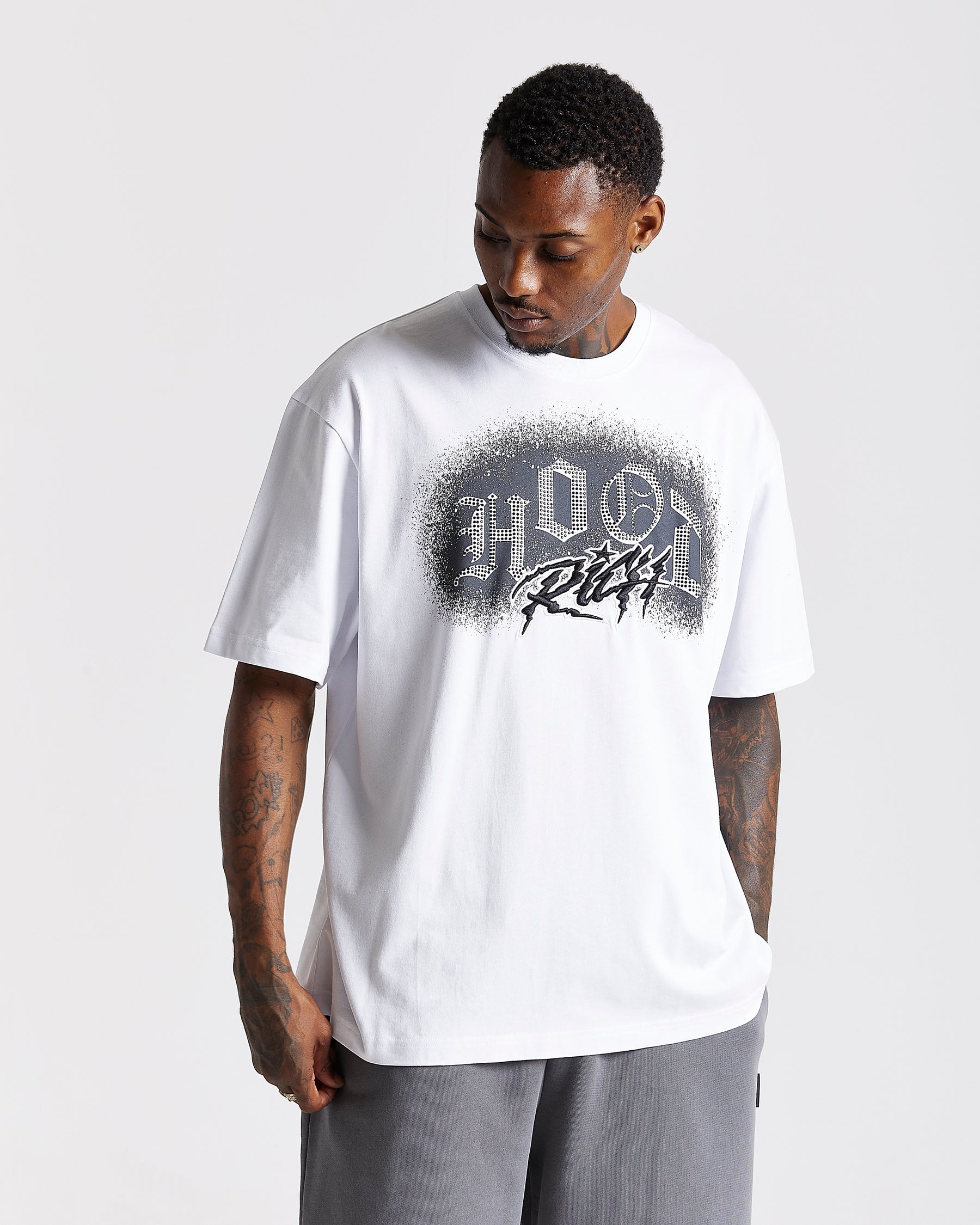Iron Oversized T-Shirt - White/Rhinestones