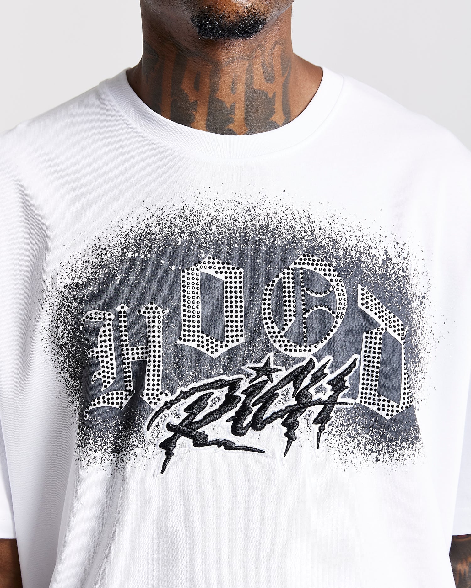 Iron Oversized T-Shirt - White/Rhinestones