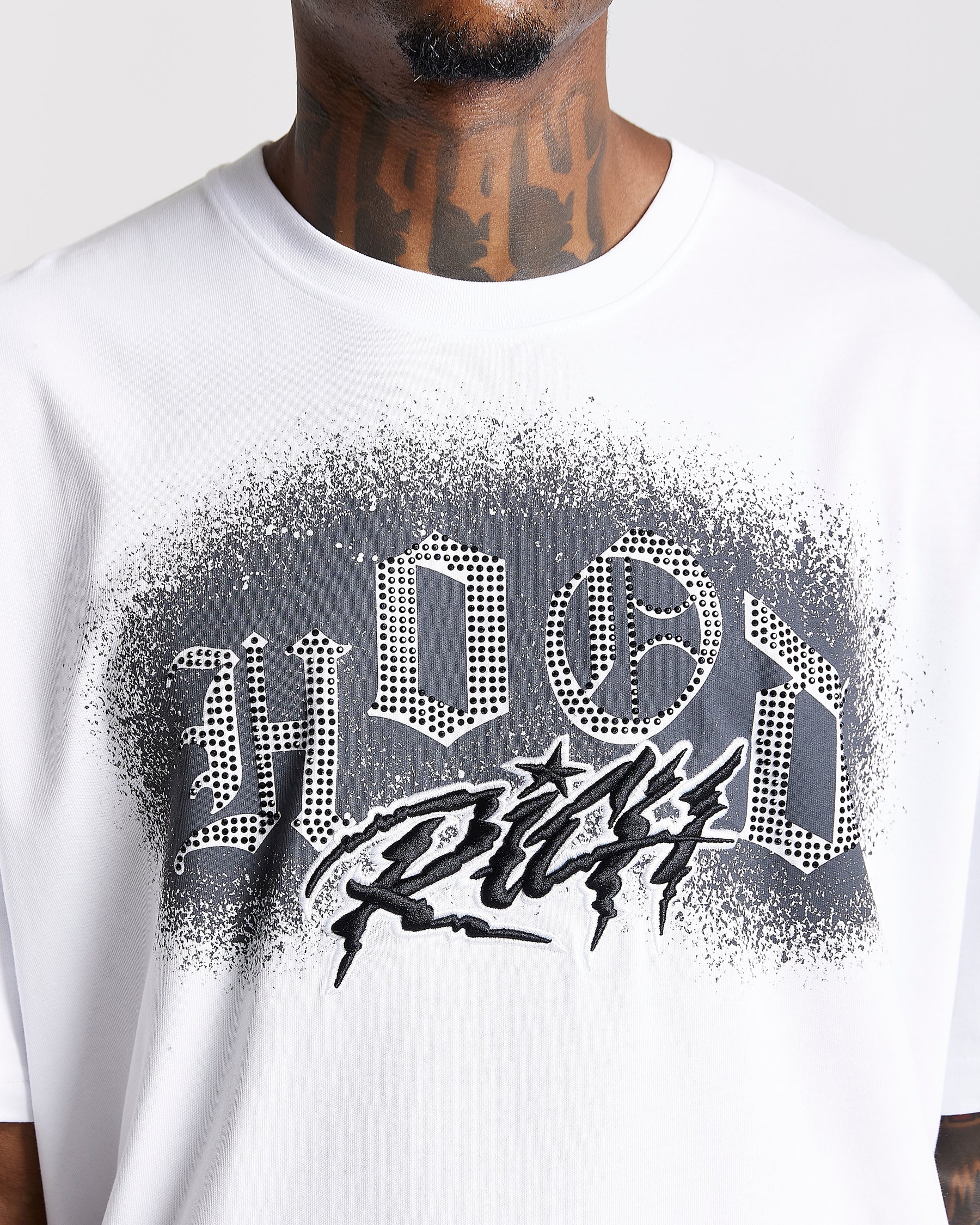Iron Oversized T-Shirt - White/Rhinestones